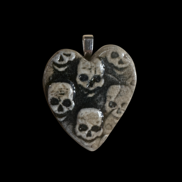 Ceramic Skull Heart Pendant